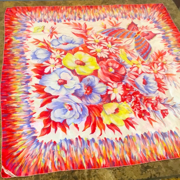 VTG 10 Momme Brico Pure Silk Floral Butterfly Print Scarf - Picture 2 of 13